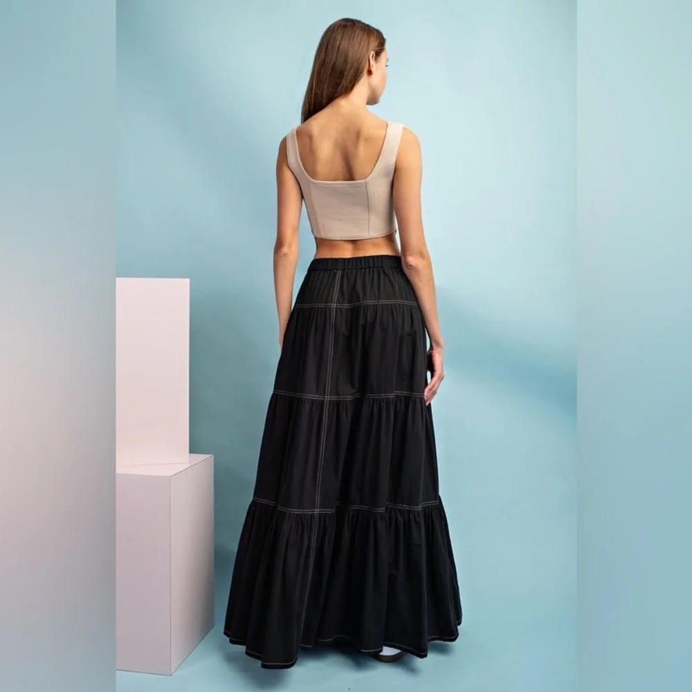 A-Line Tiered Button Up Maxi Skirt - eesome